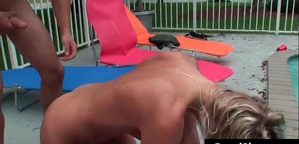  blonde babe fucked near pool at party